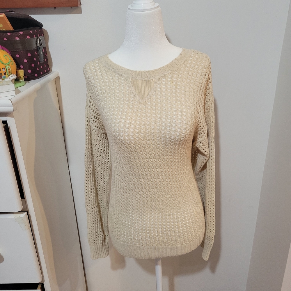 Jeanne Pierre Sheer Crochet Long Sleeve Pullover Beachy Layering Sweater | Large